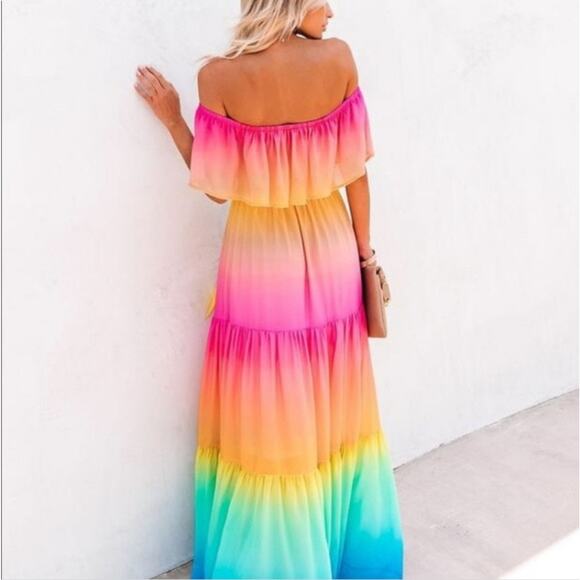 NWT Medium Strapless Rainbow Summer Maxi Dress - Picture 10 of 14